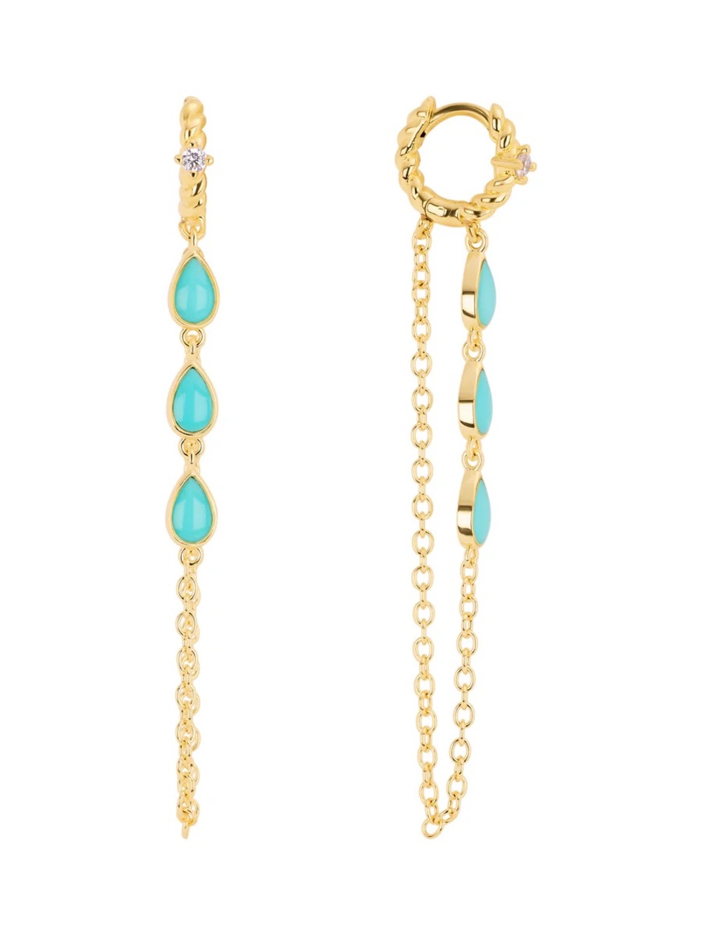 Gold-Tone Turquoise Teardrop Chain Earrings - Women Jewelry